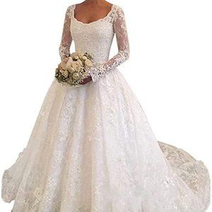 Ivory Lace Long Sleeve WEDDING DRESS Bridal Gown